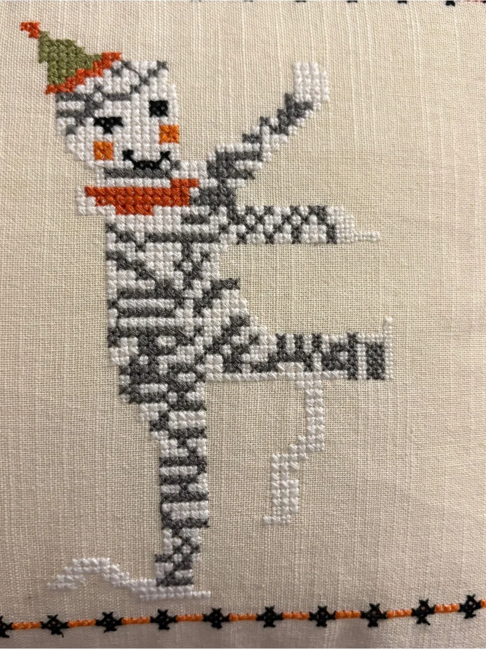 Isaac Mizrahi Needlepoint Vintage Style Halloween Pillow Black Cat, Skeleton